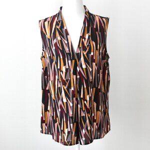 Nine West Red Peach Orange Black Triangle V-Neck Sleeveless Blouse Medium